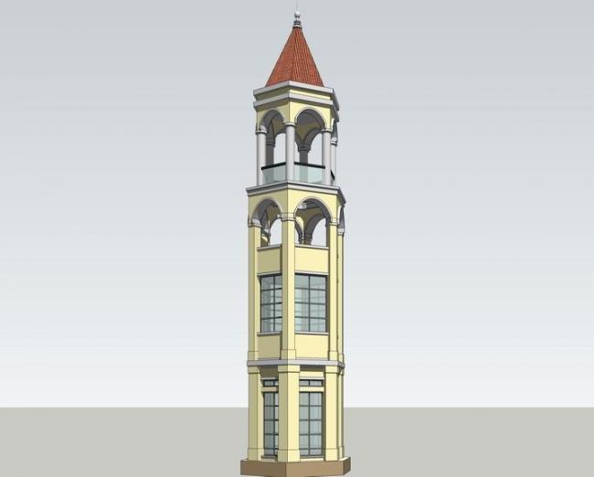 Sketchup素材模型|景观塔，钟楼，欧式古典风格，景观素材组件