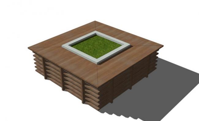 Sketchup素材模型|木树池坐凳景观素材组件