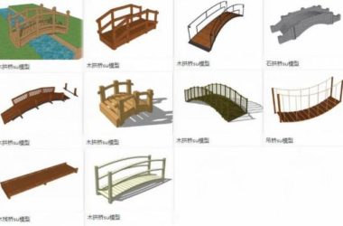 Sketchup素材模型|桥梁，石拱桥木拱桥木栈桥，吊桥，景观素材组件-BIM建筑网