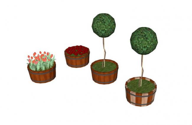 Sketchup素材模型|圆桶树池景观素材组件