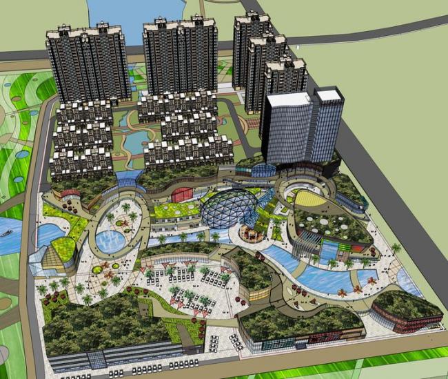 Sketchup综合体模型|高层住宅小区，大型商业中心，综合体，现代风格