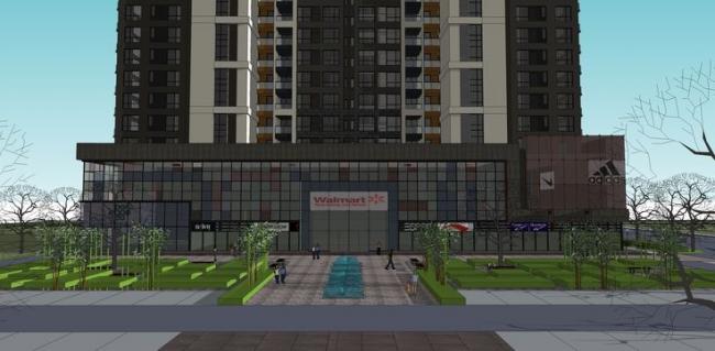 Sketchup住宅模型|高层住宅商住楼，底层商业，居住建筑，现代风格