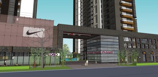 Sketchup住宅模型|高层住宅商住楼，底层商业，居住建筑，现代风格