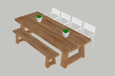 Sketchup素材模型|户外桌椅组合，公共椅公园椅长凳，现代素材组件-BIM建筑网