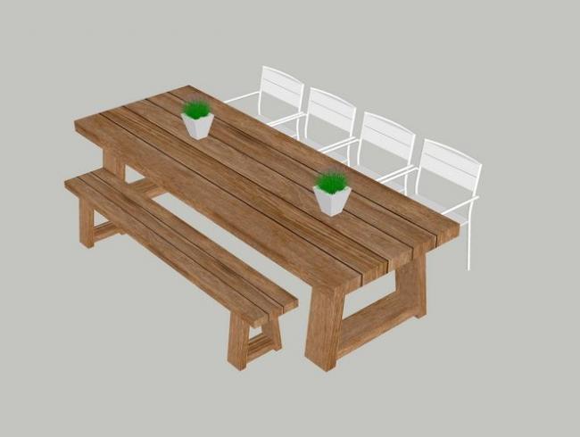 Sketchup素材模型|户外桌椅组合，公共椅公园椅长凳，现代素材组件