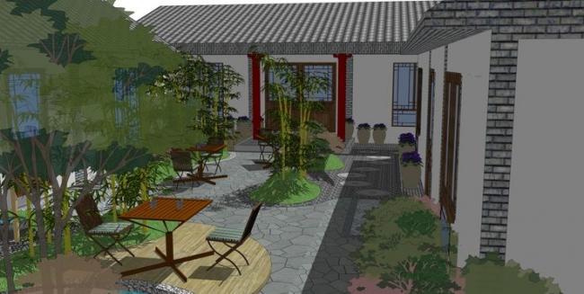 Sketchup住宅模型|多层住宅四合院，中式风格，庭院，居住建筑