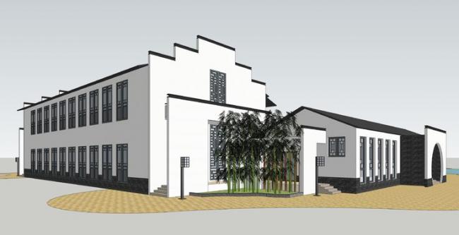 Sketchup酒店模型|多层酒店带围廊，院落，徽派建筑，中式风格