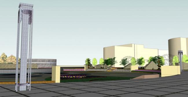 Sketchup景观模型|办公广场景观，现代风格