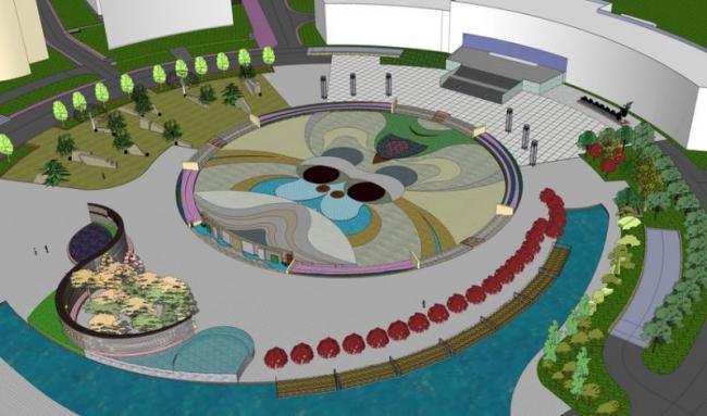 Sketchup景观模型|办公广场景观，现代风格