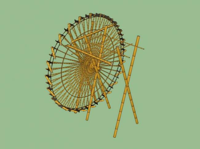 Sketchup素材模型|竹制水车景观素材组件