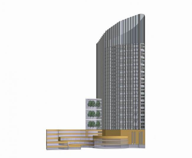 Sketchup办公模型|高层办公楼，椭圆形平面，现代风格