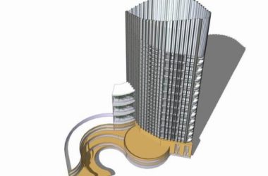 Sketchup办公模型|高层办公楼，椭圆形平面，现代风格-BIM建筑网