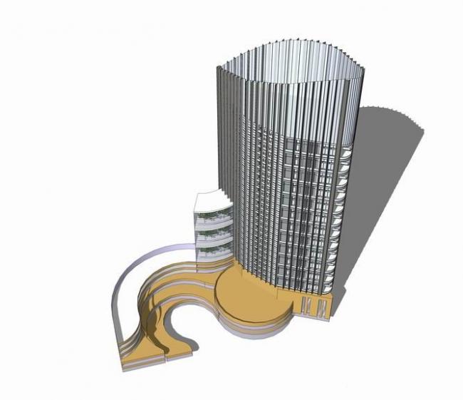 Sketchup办公模型|高层办公楼，椭圆形平面，现代风格