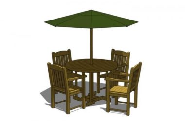 Sketchup素材模型|户外实木桌椅座椅阳伞素材组件-BIM建筑网