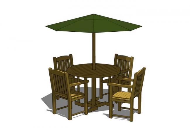 Sketchup素材模型|户外实木桌椅座椅阳伞素材组件
