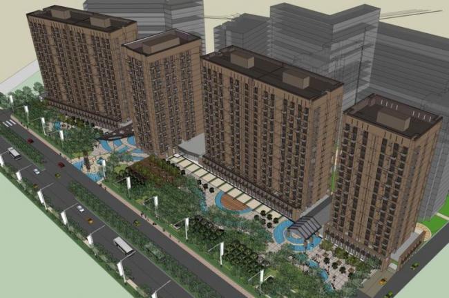 Sketchup住宅模型|高层公寓，底层商业，居住建筑，现代风格