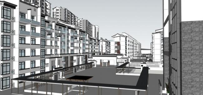 Sketchup住宅模型|高层住宅，居住建筑，新中式风格