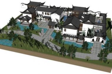 Sketchup古建筑模型|苏州园林，古建，院落，水景，中式风格-BIM建筑网