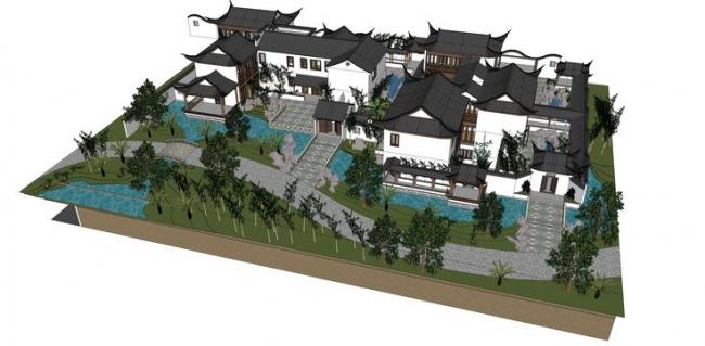 Sketchup古建筑模型|苏州园林，古建，院落，水景，中式风格