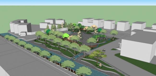 Sketchup景观模型|公园景观，石头，跌水，现代风格