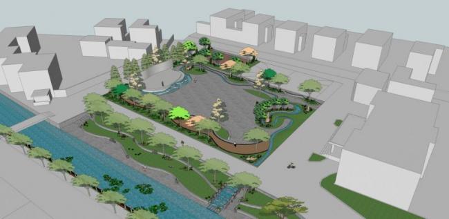 Sketchup景观模型|公园景观，石头，跌水，现代风格