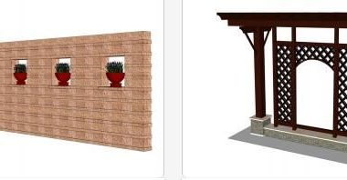 Sketchup素材模型|景墙，花钵，现代风格，素材组件-BIM建筑网