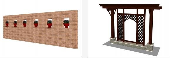 Sketchup素材模型|景墙，花钵，现代风格，素材组件