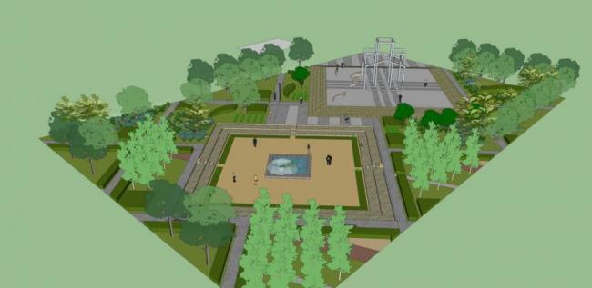 Sketchup景观模型|广场景观，水景，雕塑，休闲设施，现代风格