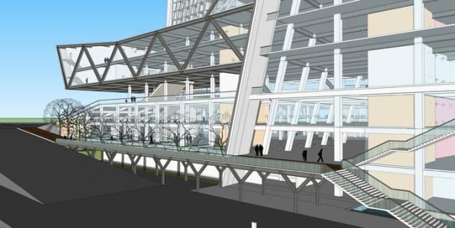 Sketchup综合体模型|商业综合体，底层商业，超高层办公写字楼，现代风格