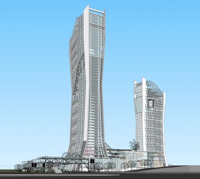 Sketchup综合体模型|商业综合体，底层商业，超高层办公写字楼，现代风格