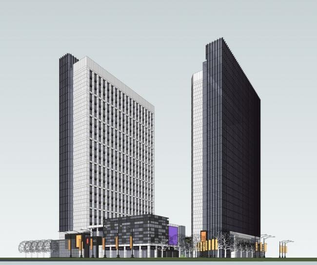 Sketchup综合体模型|高层商业广场，高层办公，底层商业，综合体，现代风格