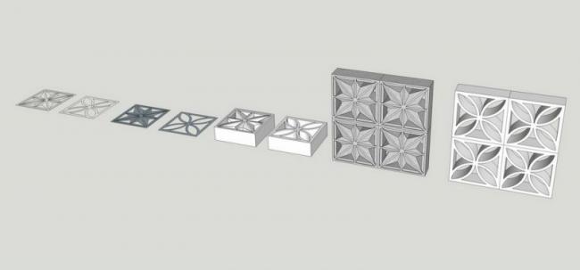 Sketchup素材模型|镂空雕刻石墙砖景观素材组件
