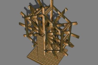 Sketchup素材模型|木制水车景观素材组件-BIM建筑网