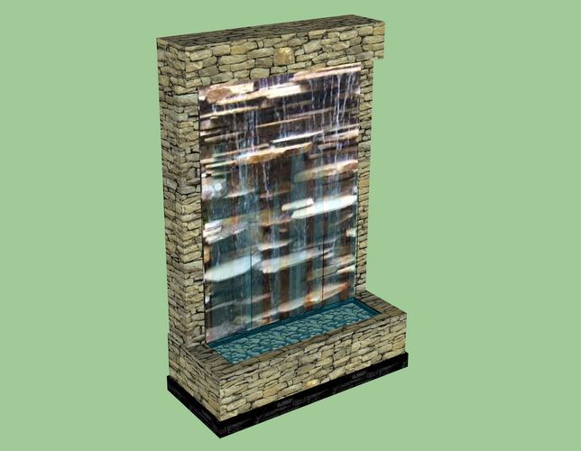 Sketchup素材模型|现代跌水景墙，景观素材组件