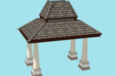 Sketchup小品模型|东南亚风格凉亭，小品，景观素材组件-BIM建筑网