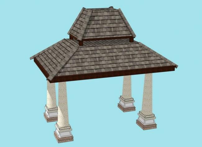 Sketchup小品模型|东南亚风格凉亭，小品，景观素材组件