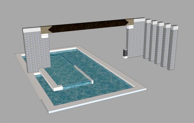 Sketchup素材模型|水池景墙景观素材组件