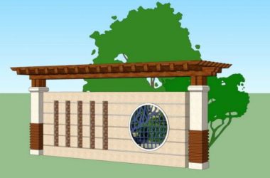 Sketchup素材模型|带花架的景墙景观素材组件-BIM建筑网