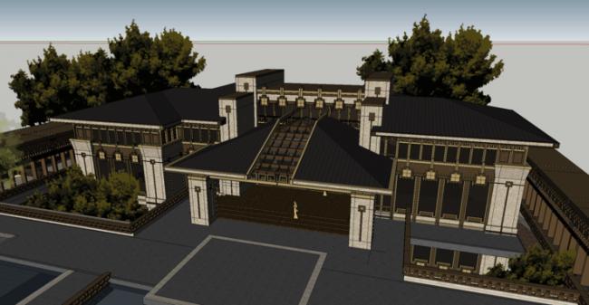 Sketchup商业模型|多层会所，中式风格，商业建筑