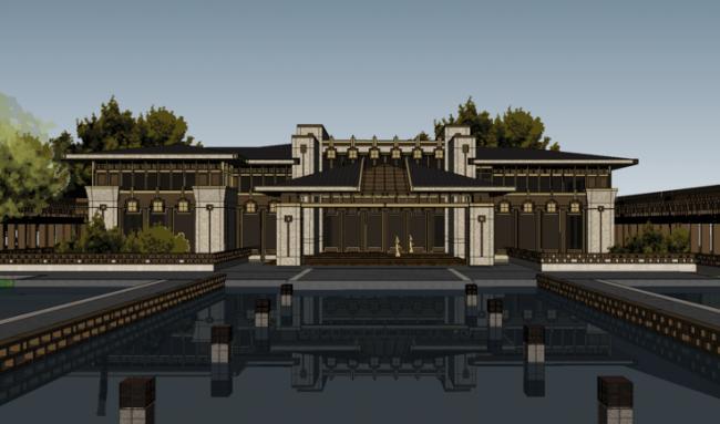 Sketchup商业模型|多层会所，中式风格，商业建筑