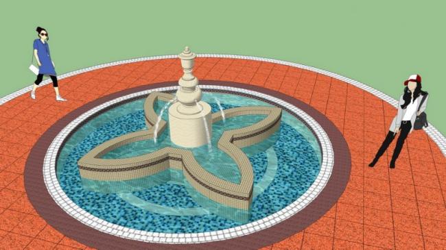 Sketchup素材模型|广场水景喷泉景观素材组件