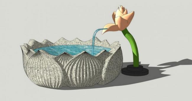 Sketchup素材模型|欧式水景跌水场景，景观素材组件