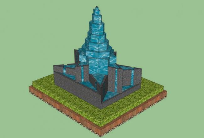 Sketchup素材模型|现代水景跌水景观素材组件