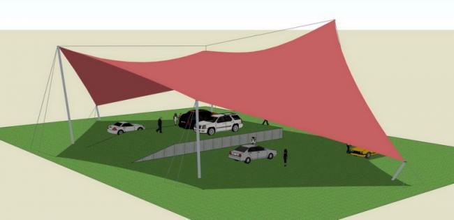Sketchup素材模型|张拉膜景观素材组件停车场
