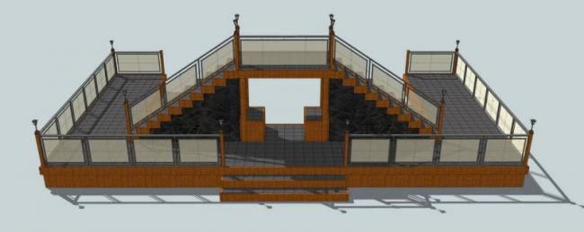 Sketchup素材模型|连桥室外观景平台景观素材组件