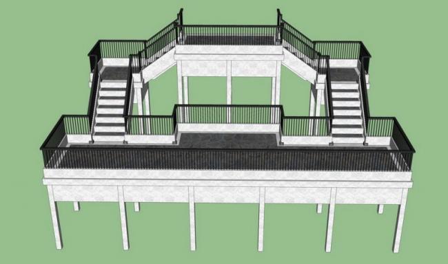 Sketchup素材模型|连桥室外观景平台景观素材组件