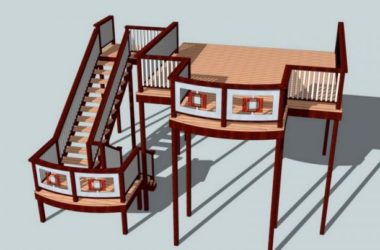 Sketchup素材模型|连桥室外观景平台景观素材组件-BIM建筑网