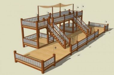 Sketchup素材模型|连桥室外观景平台景观素材组件-BIM建筑网