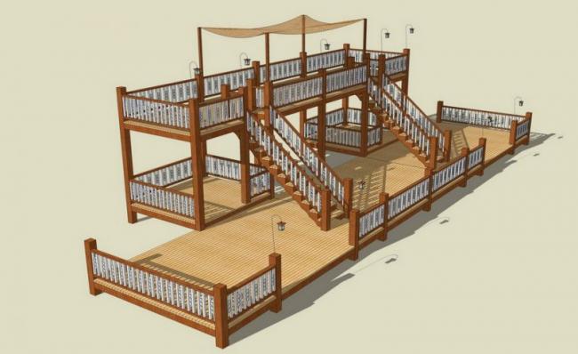 Sketchup素材模型|连桥室外观景平台景观素材组件