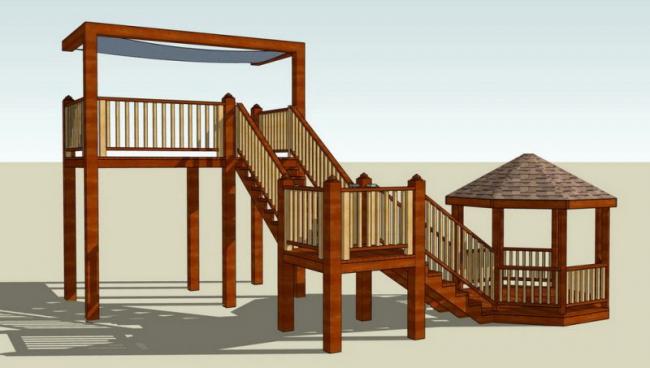 Sketchup素材模型|连桥观景平台景观素材组件